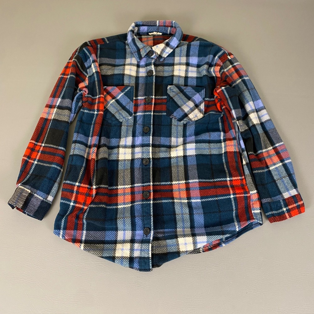 Maurices Fleece Jacket Top Women's Medium Plaid Blue Red Long‎ Sleeve Button Up